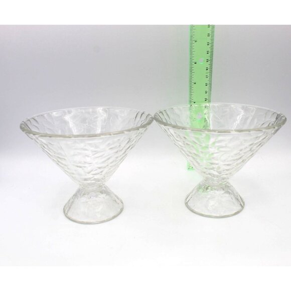 Ice Cream Dish Set of 2  Crackle Pattern Glass Large Clear Vintage Cone Shaped - Picture 3 of 10
